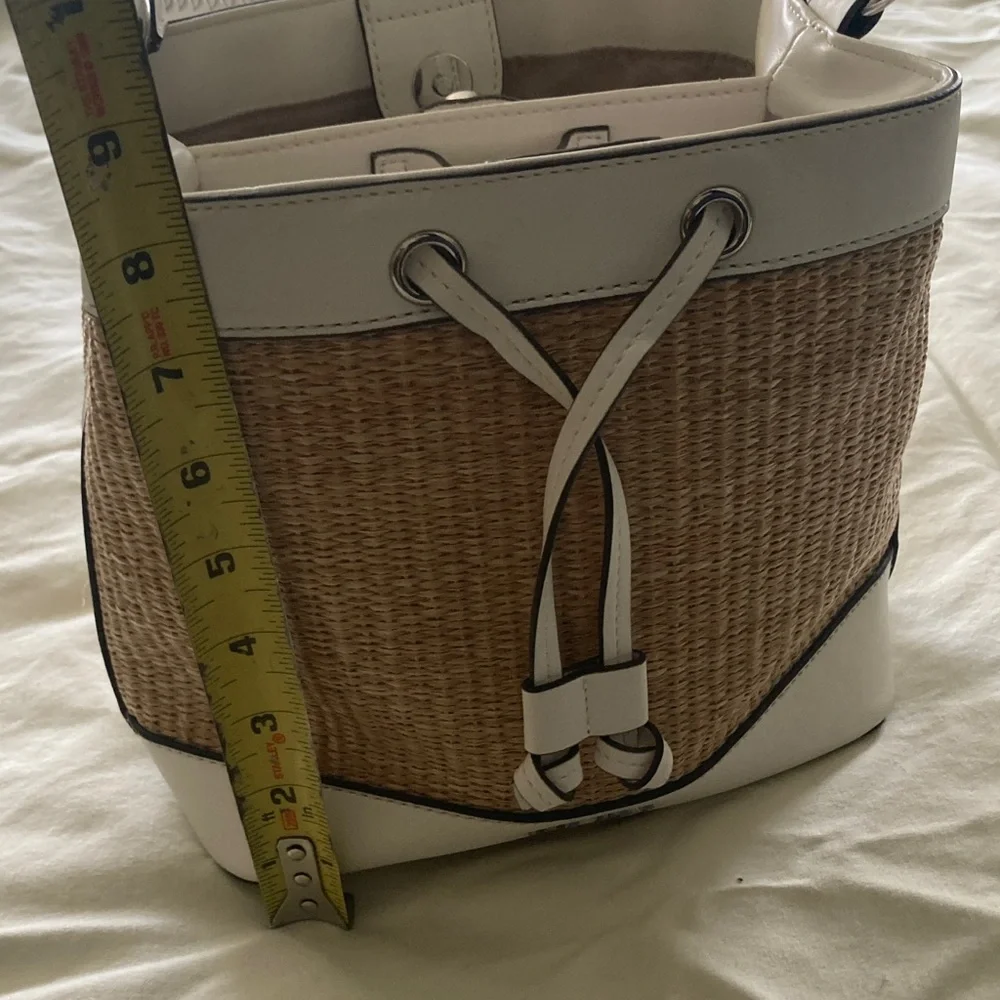 Nine West White Straw-Trim Bucket Bag with Braided Strap - Picture 6 of 12